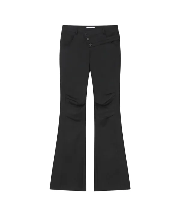 Diagonal strap bootcut pants BLACK