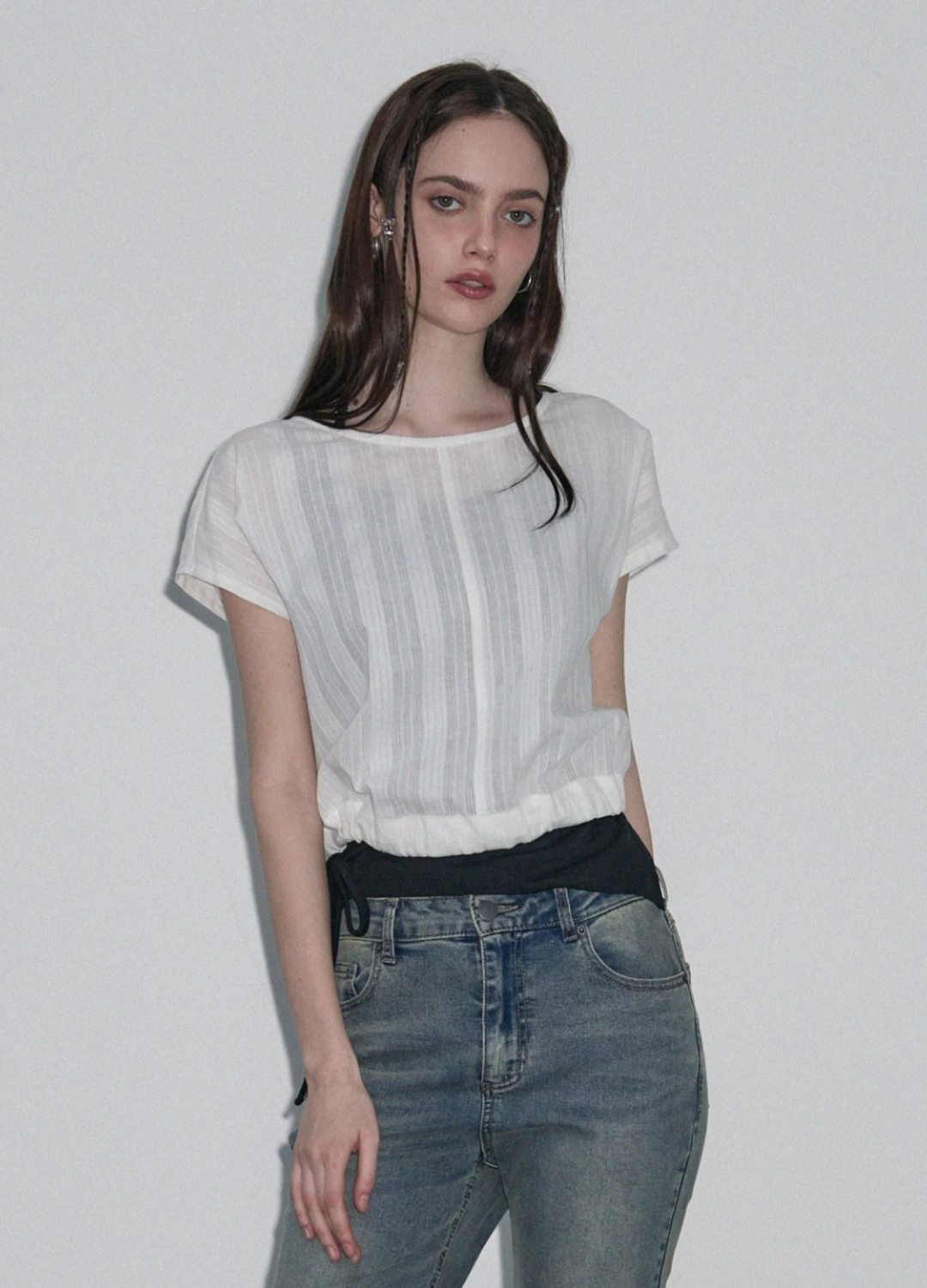 레더리 레이스 캡 슬리브 탑 [WHITE] 상품 이미지 2