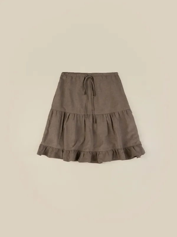 SUEDE SHIRRING SKIRT [ CHARCOAL ]