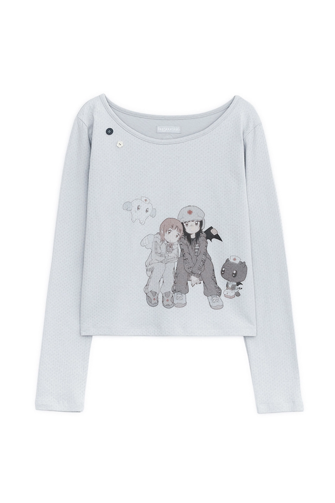 허그유어스킨 HUGYOURSKIN X JUBA printed button top (Sky blue) 상품 이미지 1