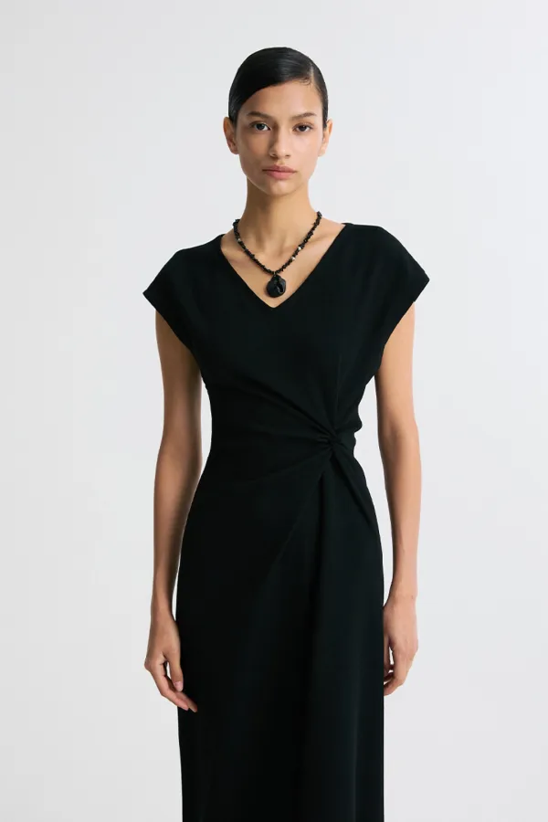 TWISTED WAIST ASYMMETRIC HEM DRESS