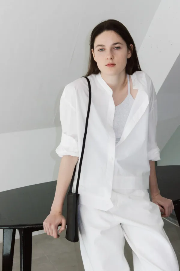 Cropped Henley Shirt (White)