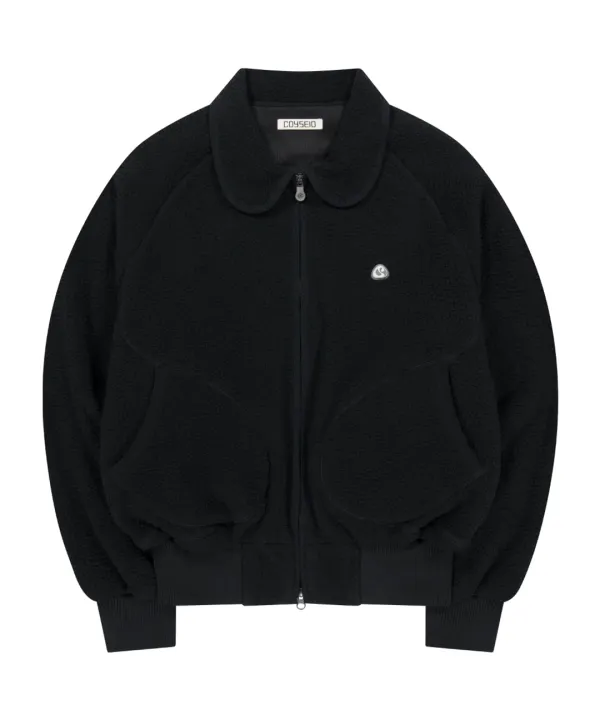 ROUND COLLAR FLEECE JACKET BLACK