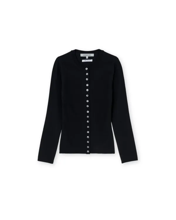 W Slim Round Cardigan, Black