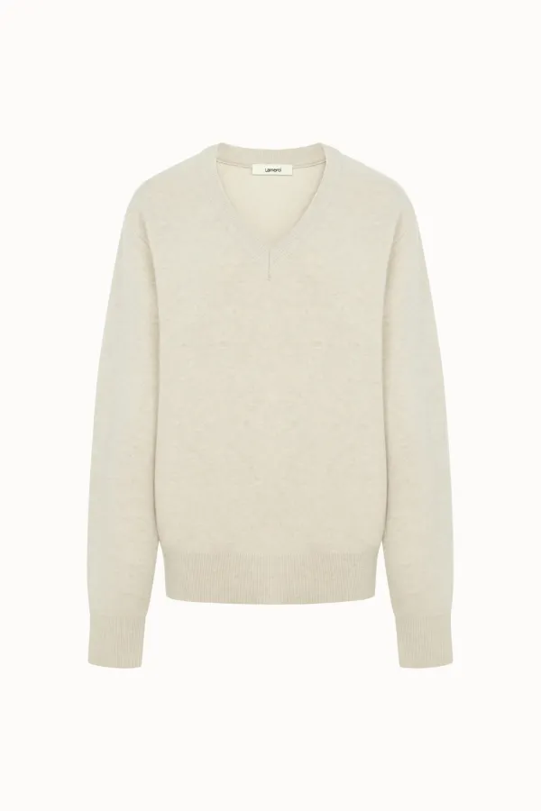 V-neck Double Knit Top[LMBEAUKN295]-Cream