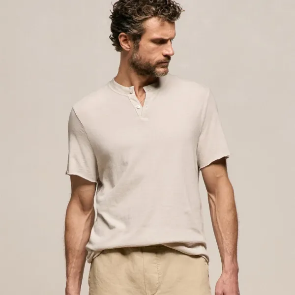 Slub Jersey Short Sleeve Henley - Pearl Pigment