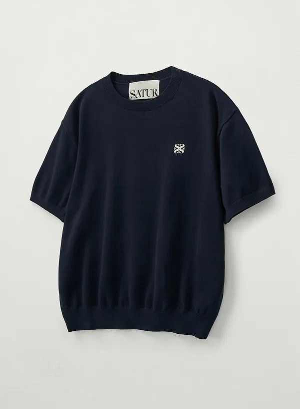 Classic Crew Neck Half Knit - Navy
