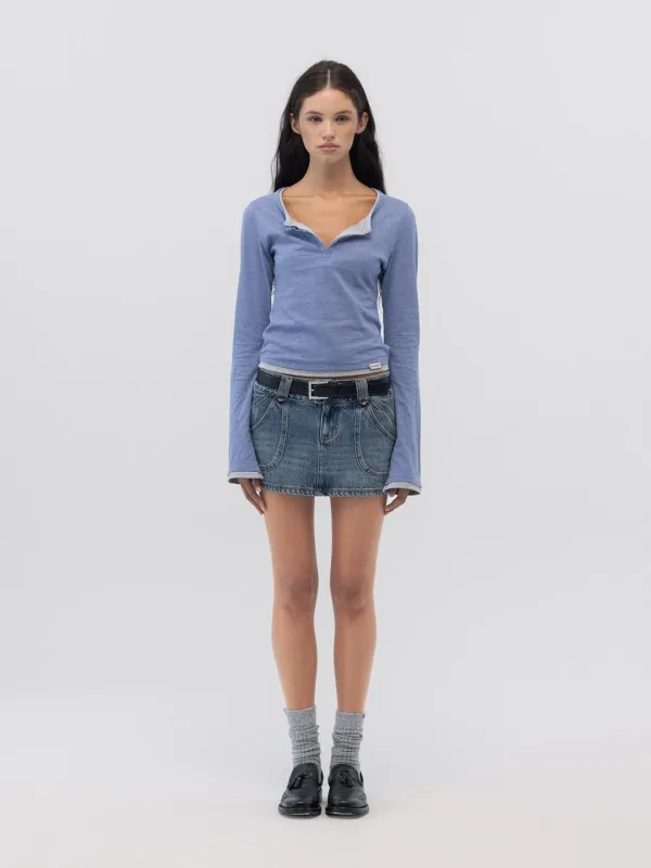 CURVY DENIM MINI SKIRT (MID BLUE)