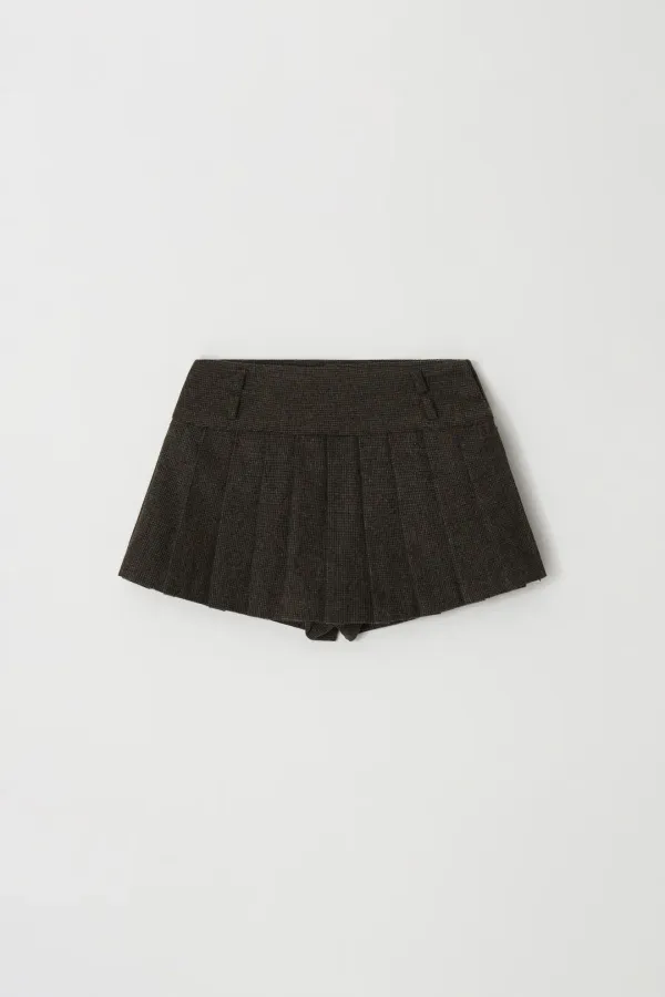 [Exclusive] check wool skirt pants (brown)