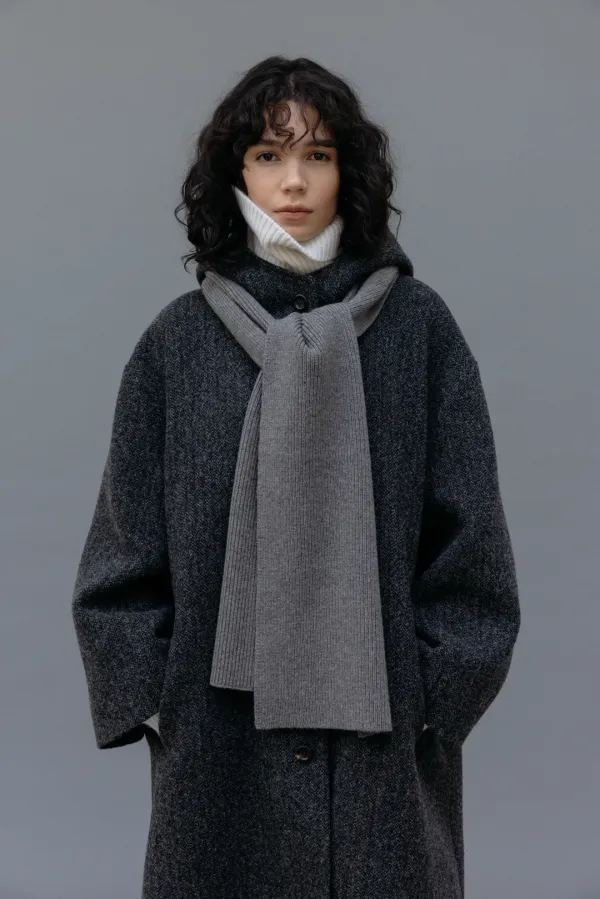 Herringbone Hoodie Coat (Charcoal)