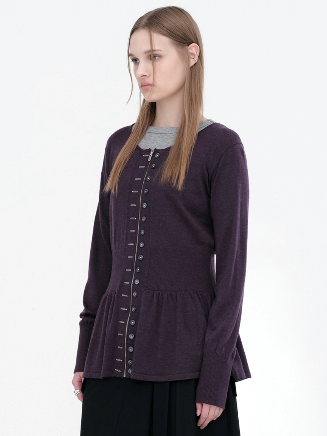 밀로 우먼 Fake Button Zip-Up Cardigan [Purple] 상품 이미지 2