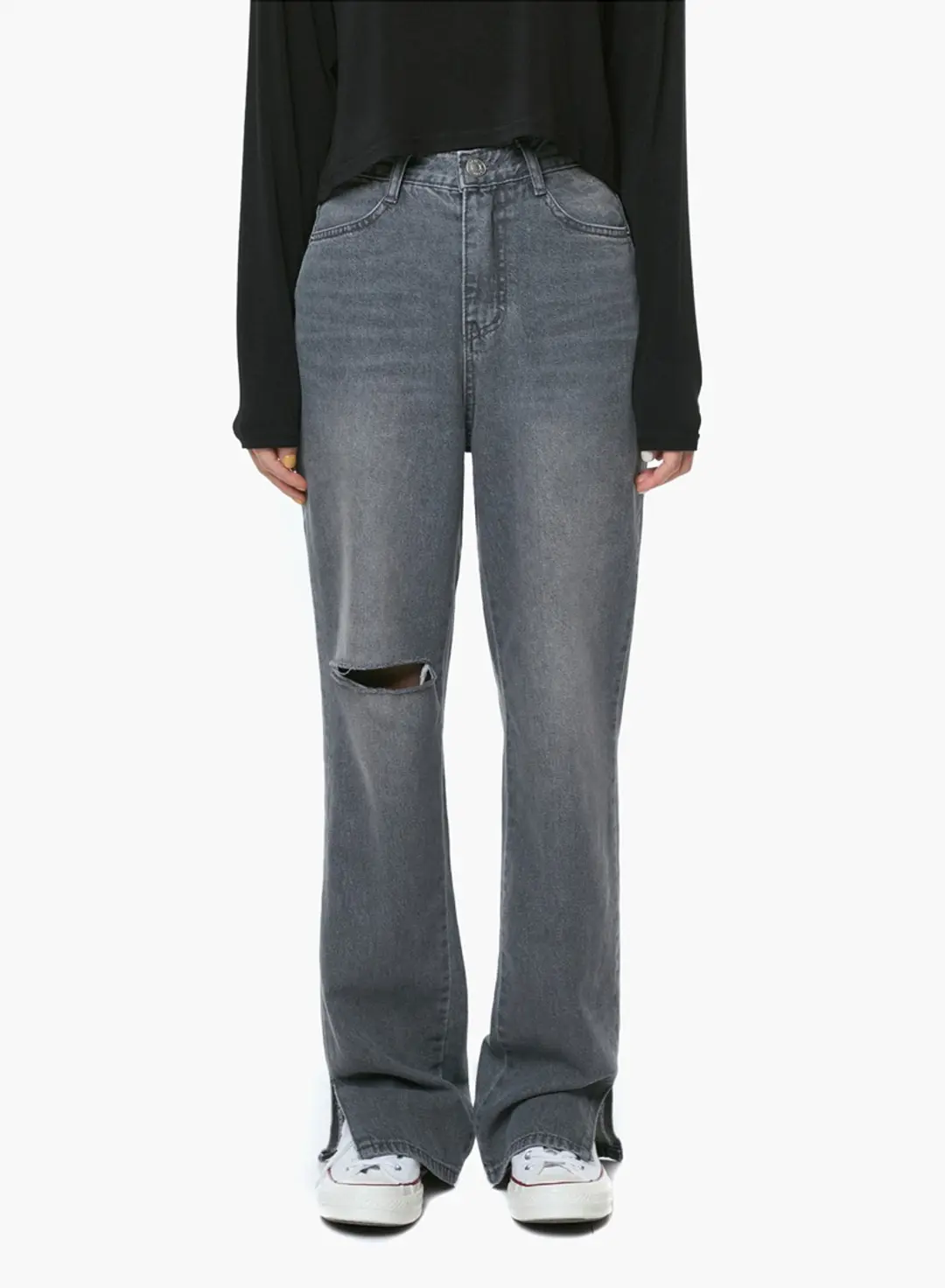 로에일 LW015 DAMAGE SLIT DENIM_DARK GRAY 상품 이미지 2