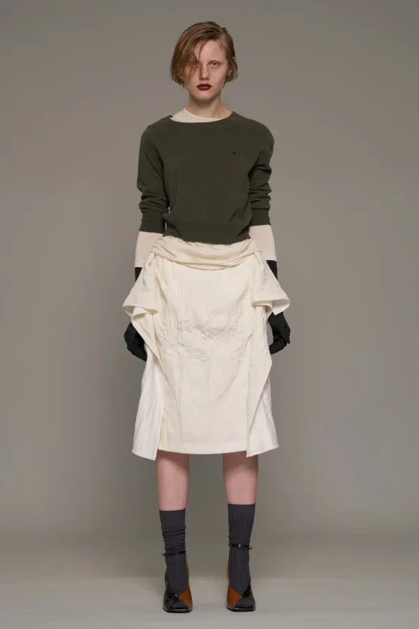 FW26 KHAKI LAYERED GLOVE DETAIL KNIT TOP