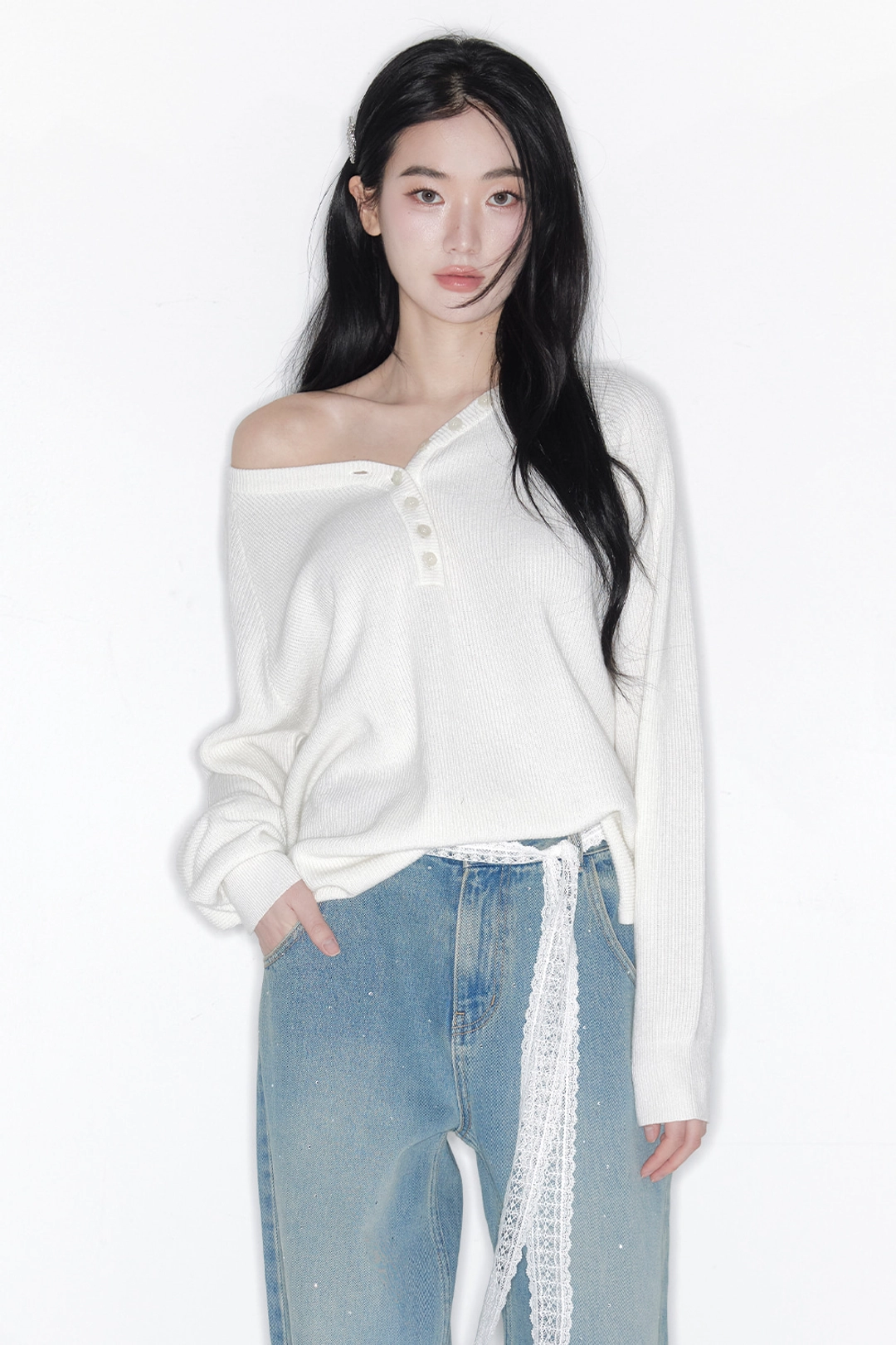더티스 CASHMERE BUTTON BOXY WAFFLE KNIT_TT6S301IV 상품 이미지 3