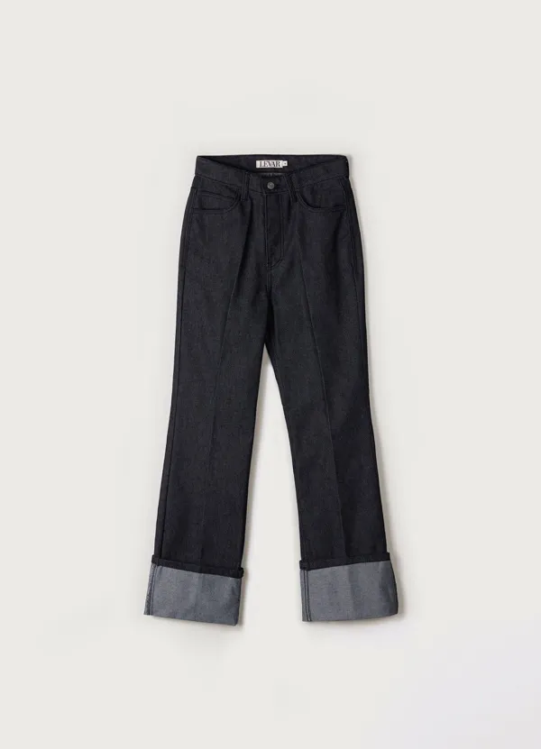 Raw-Denim Turn-Up Jeans - Indigo Black