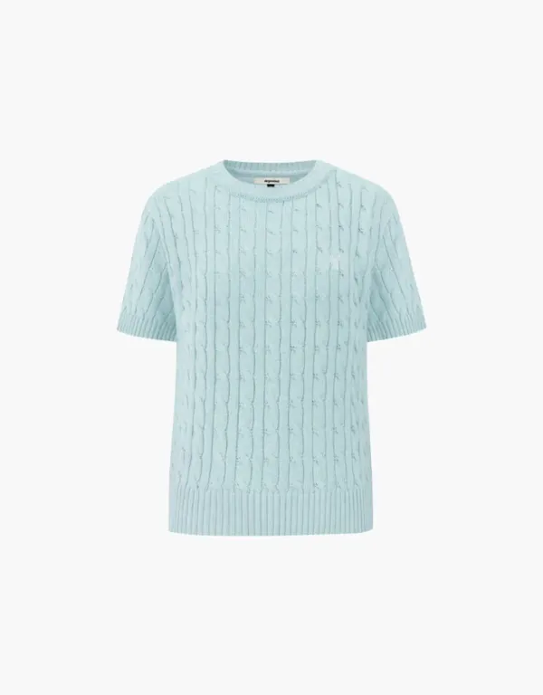 half sleeve cable knit - skyblue