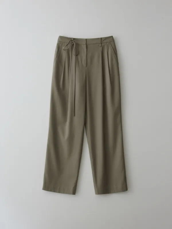 RIBBON STRAP WIDE PANTS_KHAKI