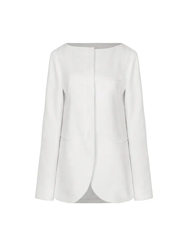 VISCOSE LINEN BOAT NECK BLAZER (WHITE)