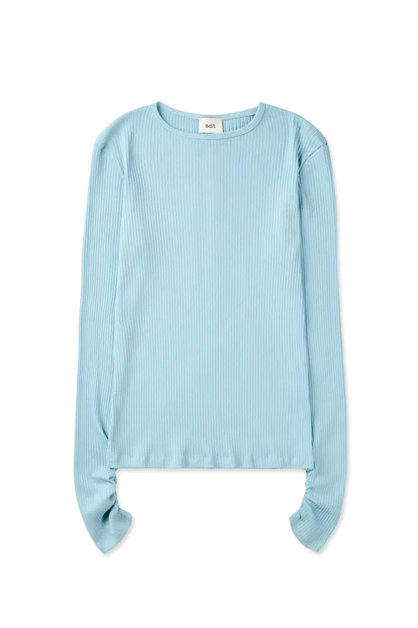 Ribbed sleeves shirring tee_blue