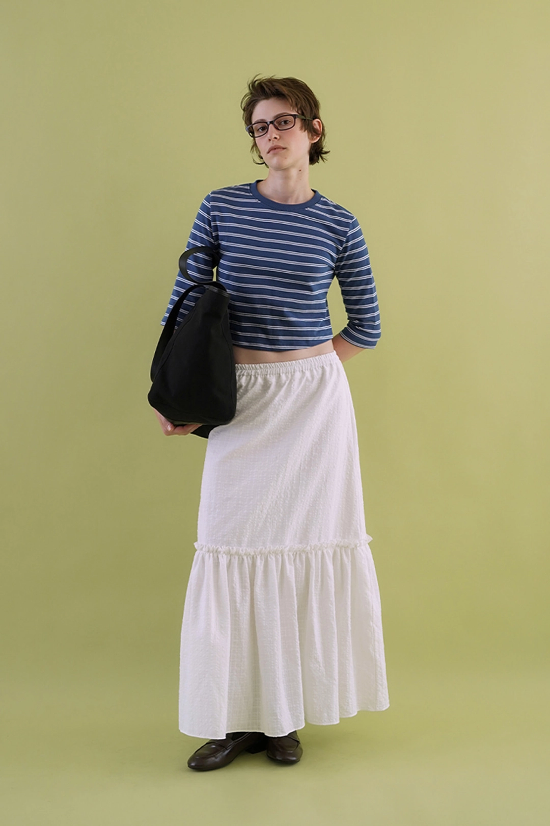 위드아웃썸머 Gather check shirring skirt_ivory 상품 이미지 2
