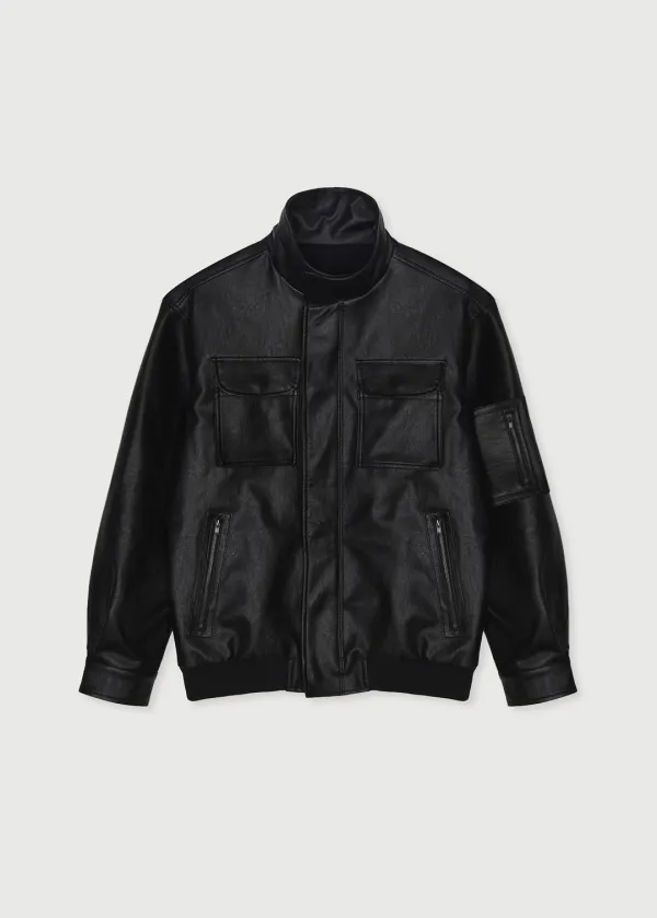 LEATHER FLIGHT JACKET - BLACK