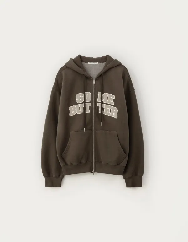 Corduroy Logo Hoodie Zip-Up - Brown