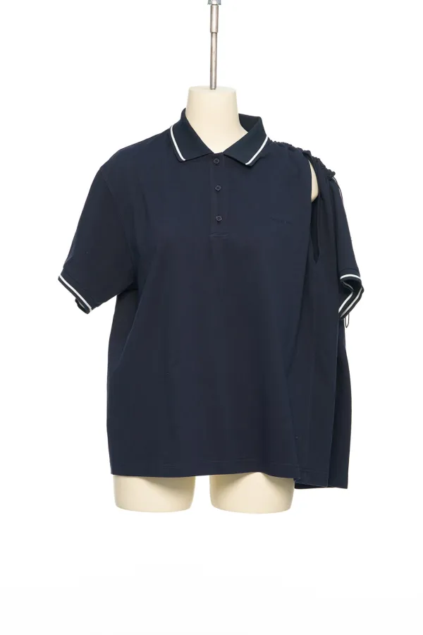 PS26 NAVY ASYMMETRIC PIQUÉ TOP