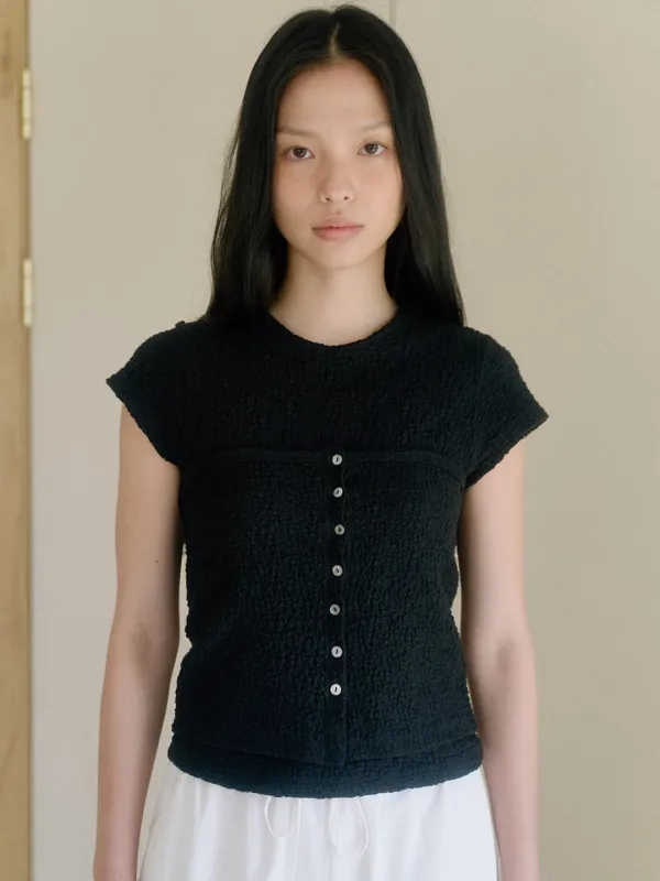 Linkle short-sleeved layered T-shirt_black