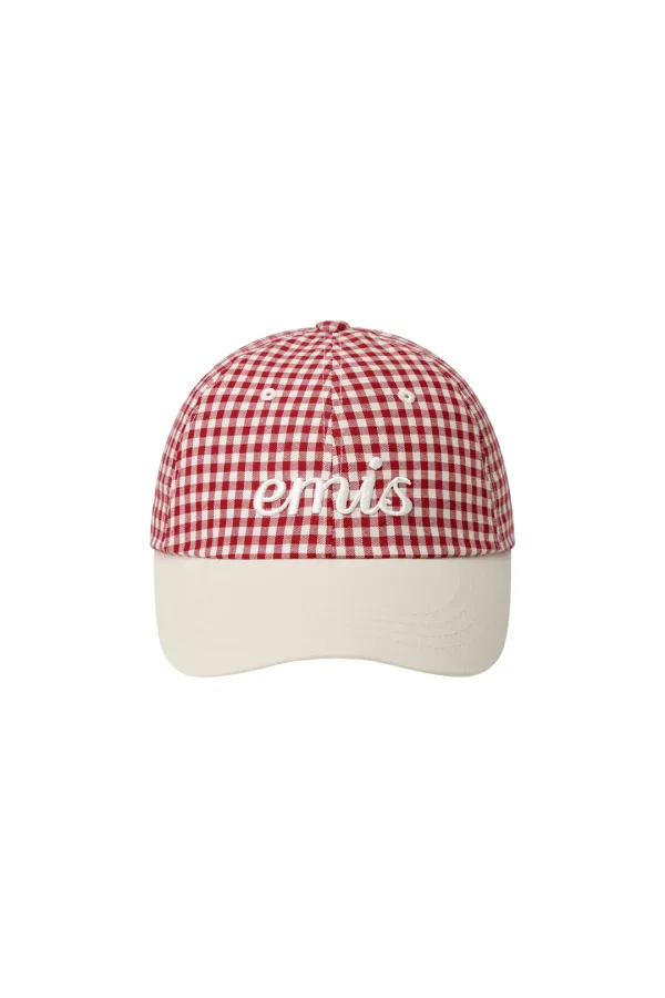 GINGHAM CHECK BALL CAP-RED
