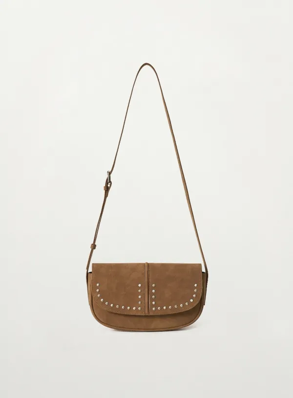 Halfmoon Studded Mini Shoulder Bag - Camel