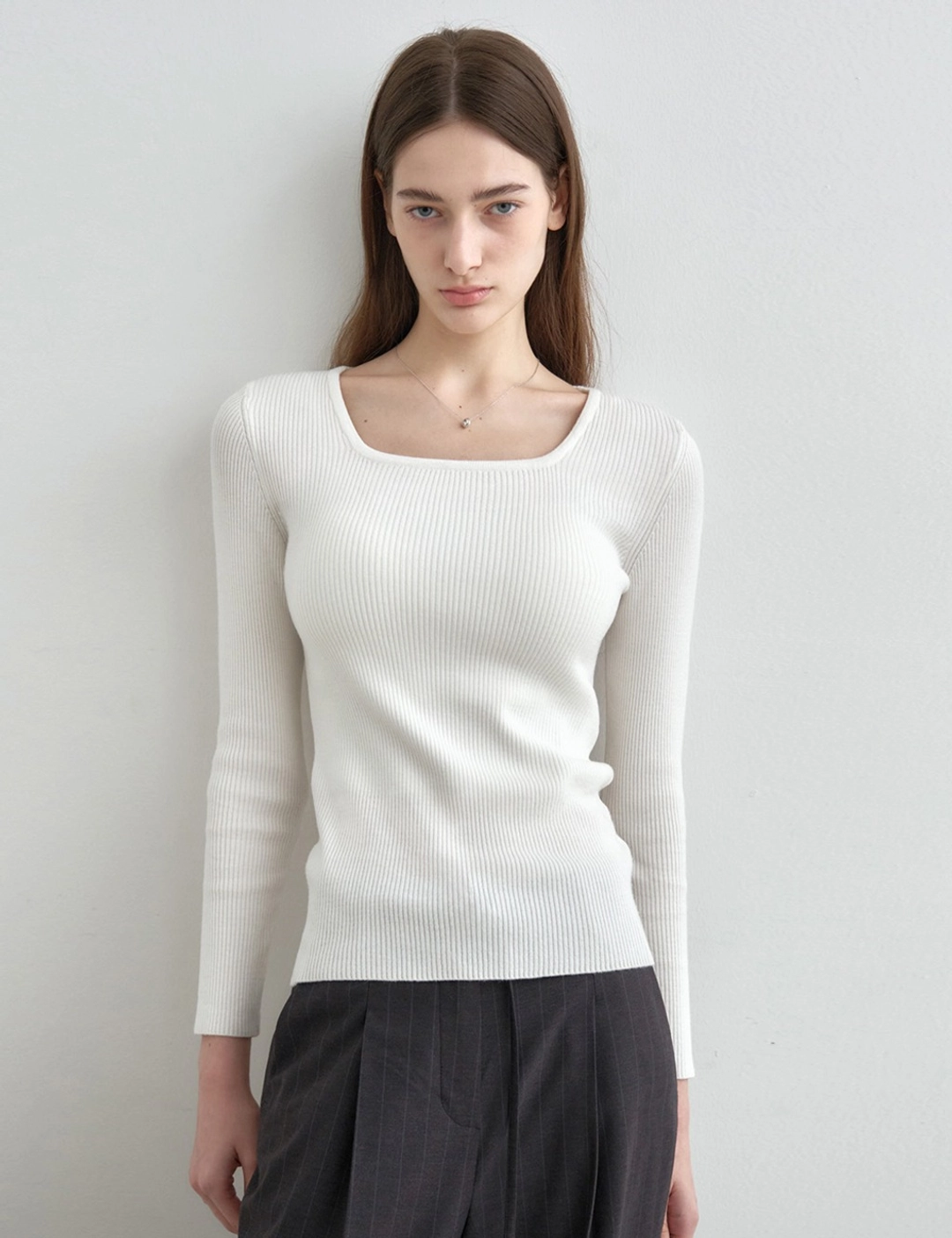 몽돌 스퀘어 넥 골지 니트 MDKT063_5 Colors 상품 이미지 1