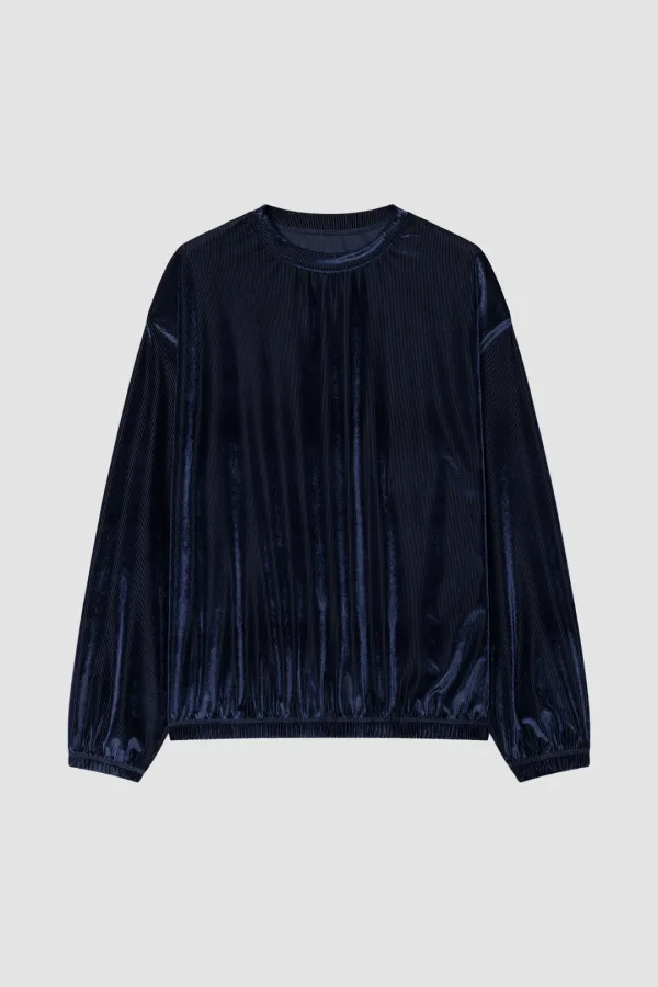 GLOW LOOSE FIT VELVET T-SHIRT_NAVY