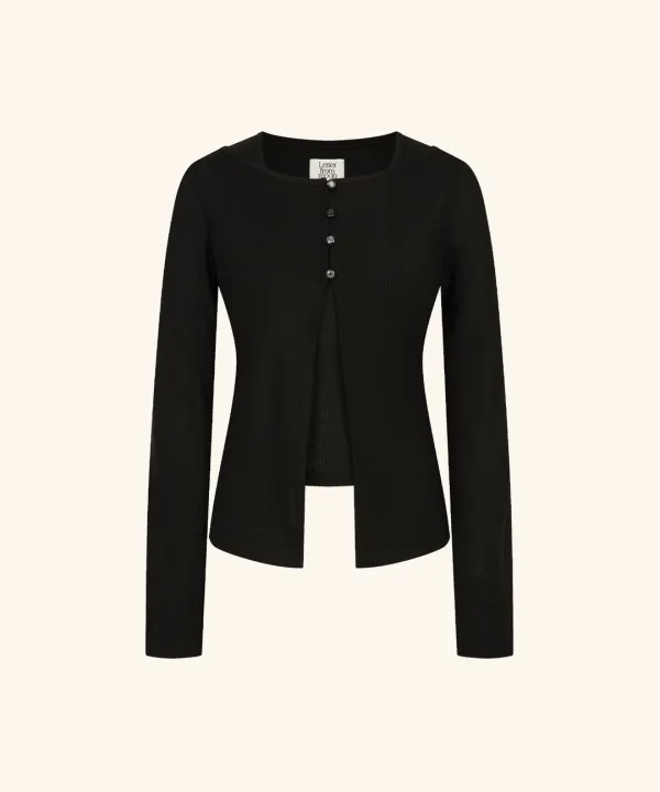 Berin Boat-Neck Layered Cardigan ( Black )