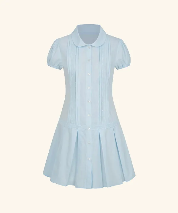 [6/8 순차배송] Ayla Pintuck Lace Shirt Dress (Sky Blue)