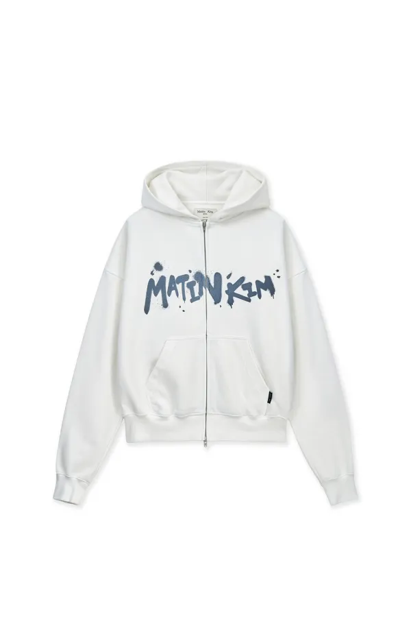 GRAFFITI LOGO HOODY ZIP UP IN WHITE
