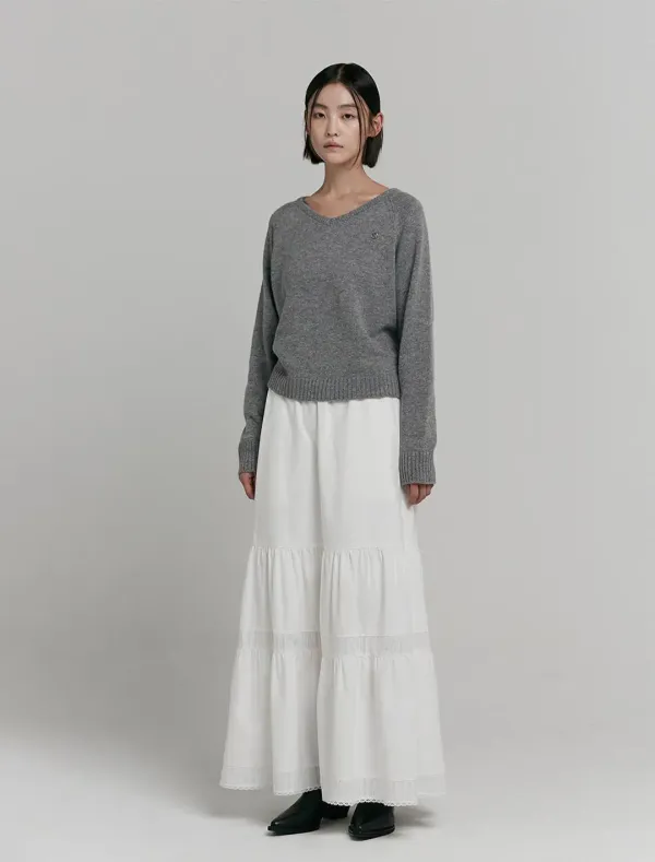 MERINO WOOL V-NECK KNIT [GREY]