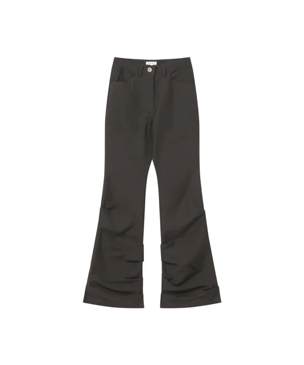 Cotton shirring bootscut pants BROWN
