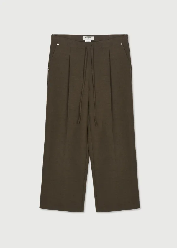 TIE WAIST WIDE SLACKS - BROWN