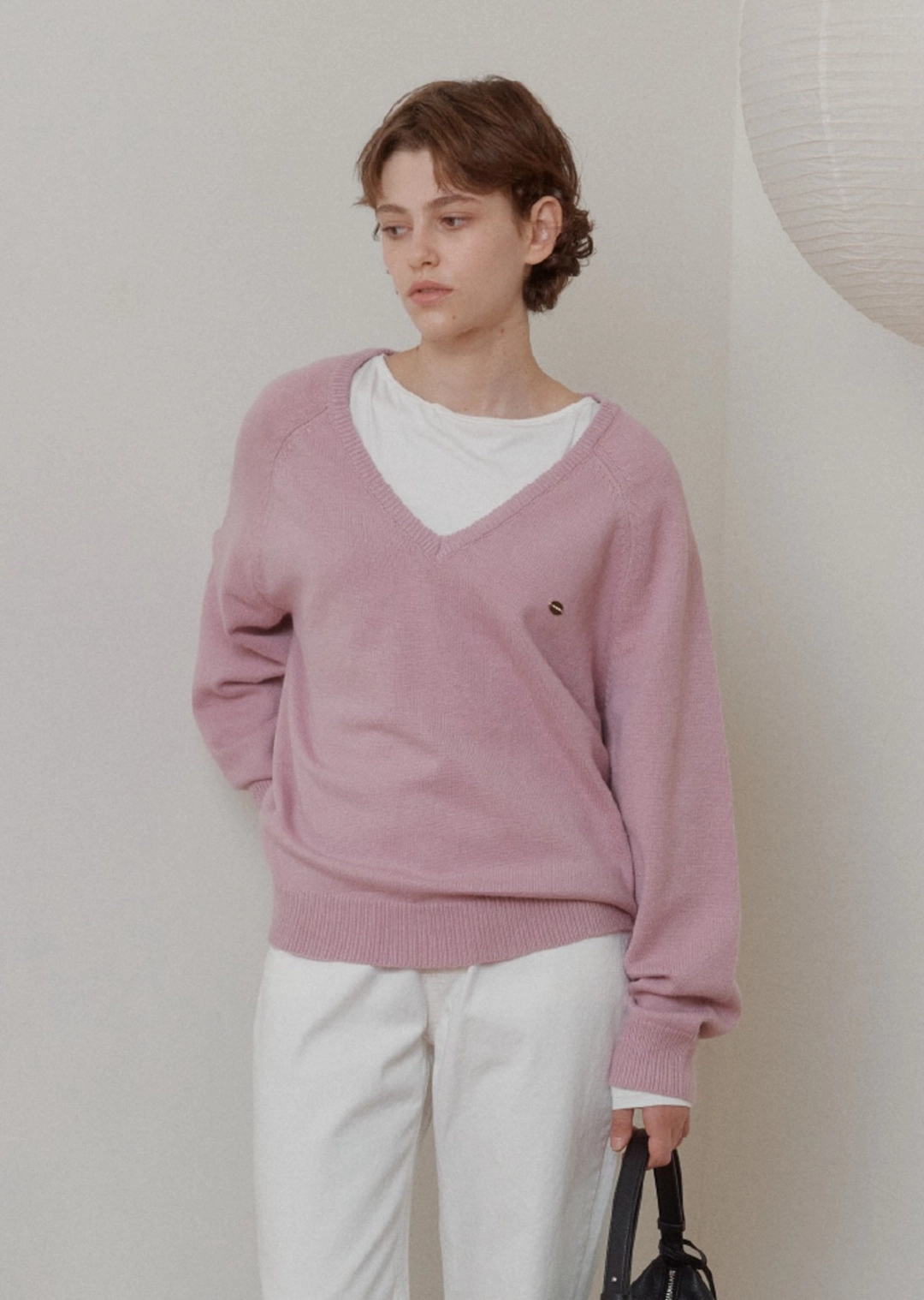 아노에틱 ANC V-NECK KNIT_PINK 상품 이미지 1