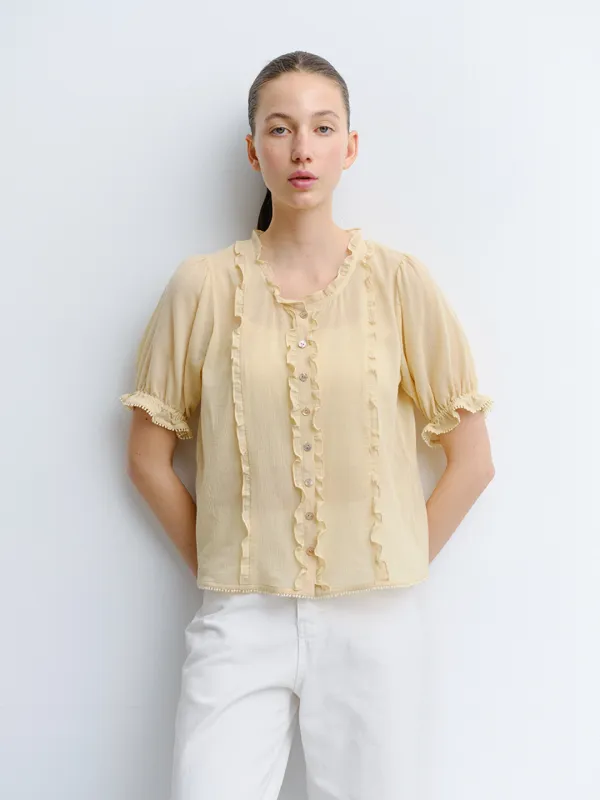 TVR COTTON FRILL BLOUSE_BUTTER