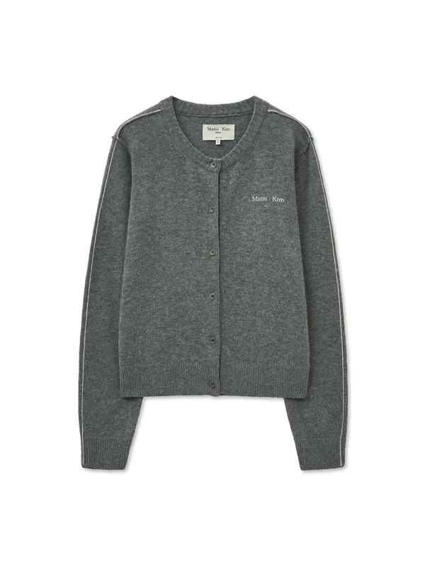 CASHMERE BLENDED ROUND KNIT CARDIGAN IN GREY