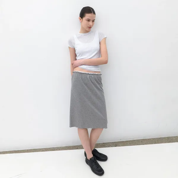 (SK-5106)AN DOUBLE WAIST WAFFLE MIDI SKIRT