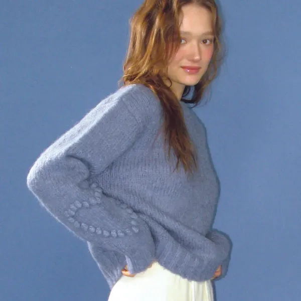 HANDMADE HEART SLEEVE POINT PULLOVER KNIT DUSTY BLUE