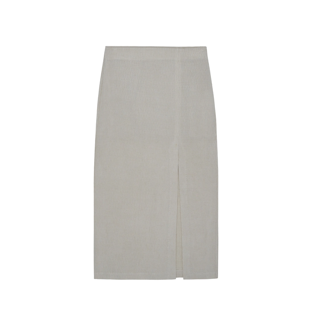 Pigment Linen Long Slit Skirt - natural