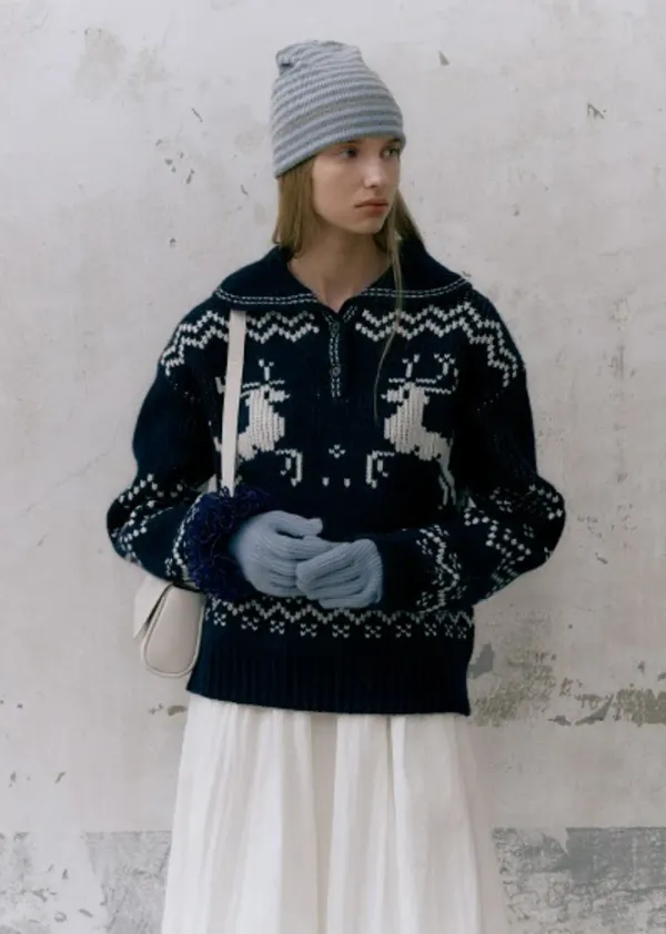 JACQUARD COWICHAN PULLOVER (dark navy)