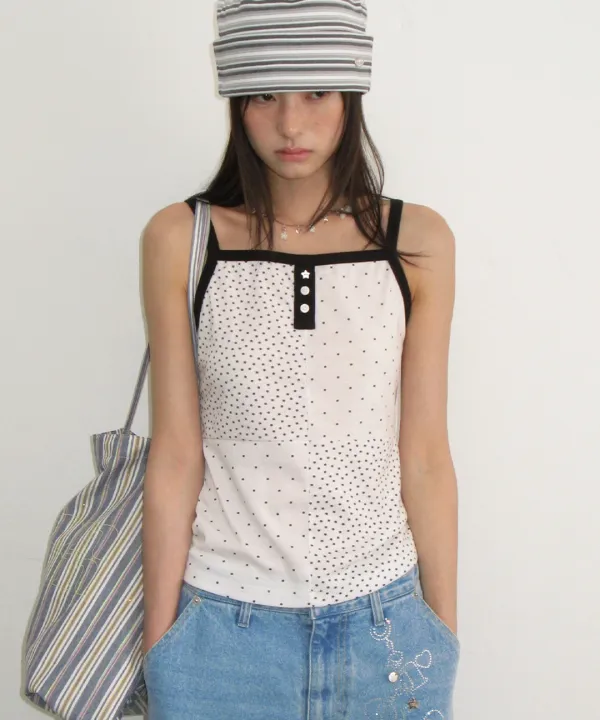 PATTERN PATCHWORK BUTTON SLEEVELESS WHITE