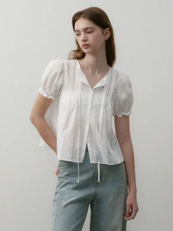 Pintuck Lace Blouse Ivory