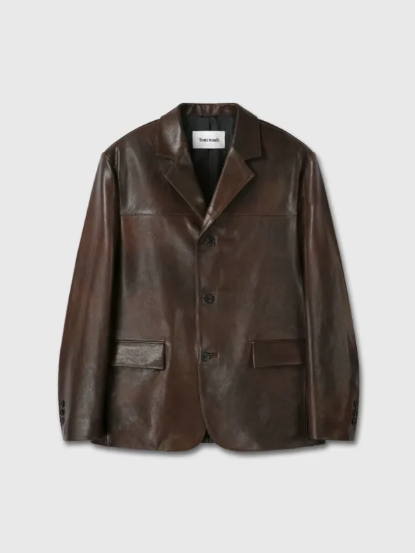 (W) VEGETABLE LAMB LEATHER BLAZER JACKET_ BROWN