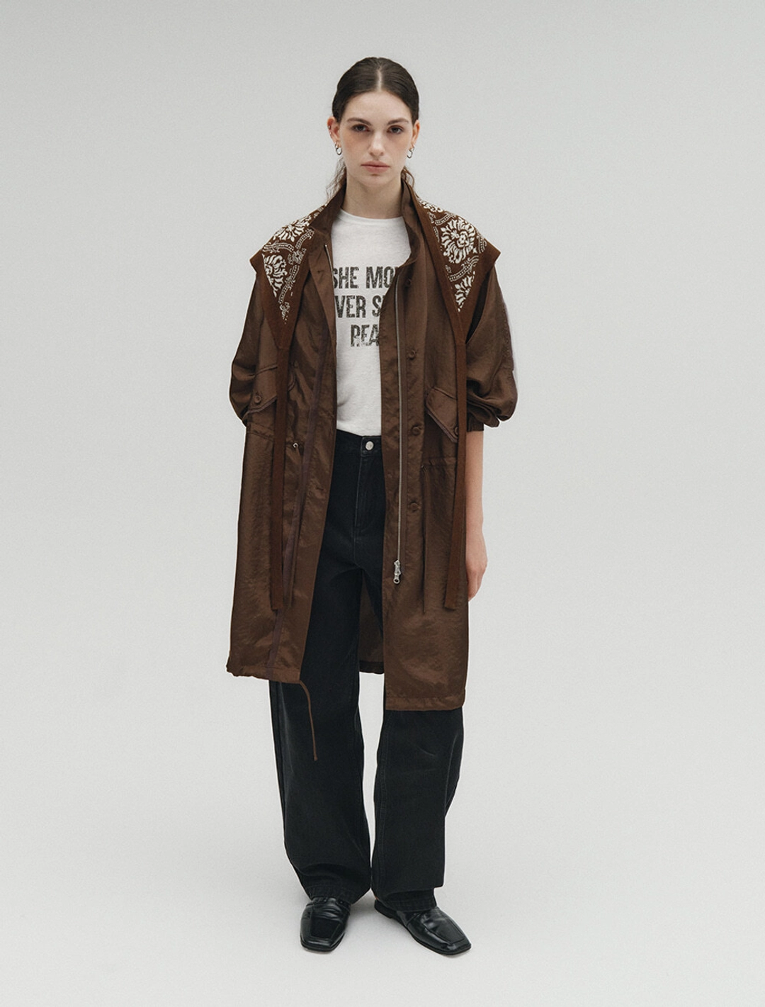솔티페블 GLOSSY LOW-EDGE FIELD JACKET [BROWN] 상품 이미지 2