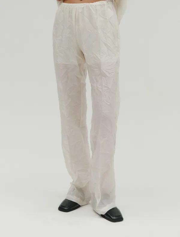 CRINKLED SHEER BANDING PANTS [IVORY]